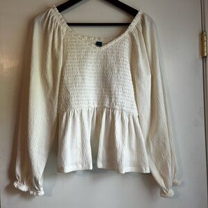 Long Sleeve Smocked Peplum Top